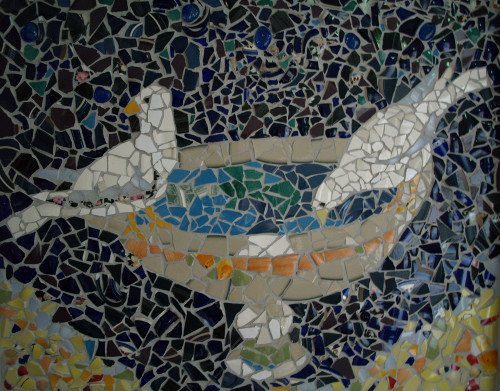 Ravennan kuuluisaa Kyyhkyt-mosaiikkia jäjittelevä teos, Goa von Zweygbergh ja Ilkka Sariola 2012.
Kuva: Eeva Vitikka-Annala